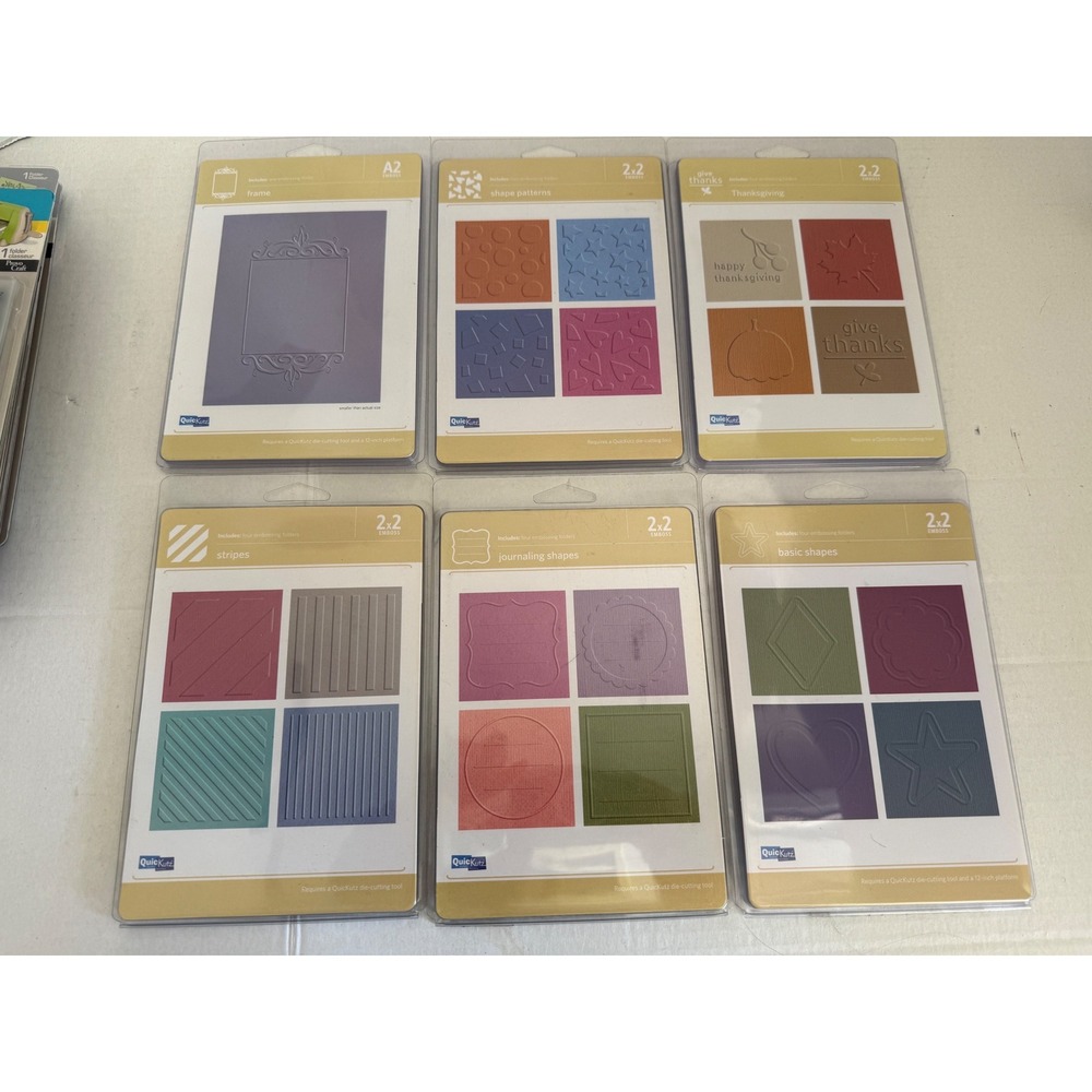 QuicKutz Embossing Folder Lot 2x2 A2 Stripes Shapes Thanksgiving Frame 6 Sets